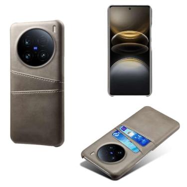 Imagem de Capas Compatível com VIVO X100 Ultra 5G,Caso de couro PU-Tampa de telefone a prova de choque com 2 slots de cartão,Proteção anti-impressão digital e anti-gota-Grey