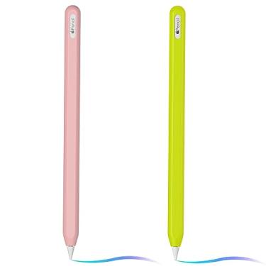 Imagem de Capa de silicone ultrafina compatível com Apple Pencil 2ª geração, capa protetora de silicone para iPad Pro 11 de 12,9 polegadas 2018, capa de silicone macio à prova de choque (rosa + verde brilhante)