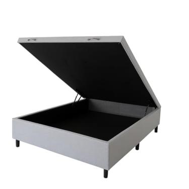 Imagem de Cama Box Baú Casal Linho Cinza – Base Reforçada com Amplo Espaço Interno (1,38 x 1,88)