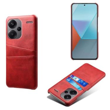 Imagem de Capas Compatível com Xiaomi Redmi NOTE 13 PRO PLUS,Caso de couro PU-Tampa de telefone a prova de choque com 2 slots de cartão,Proteção anti-impressão digital e anti-gota-Red