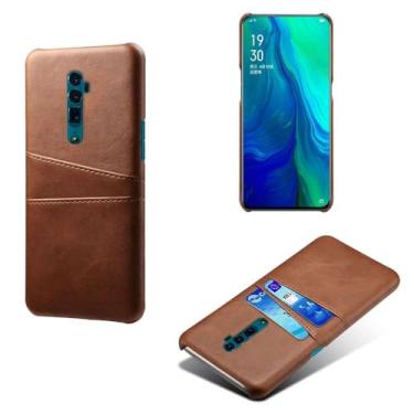 Imagem de Capas Compatível com OPPO RENO 10x Zoom,tampa protetora de couro falso,design de saco de cartão com 2 fendas de cartão atrás,proteção anti-impressão digital e anti-gota-Brown