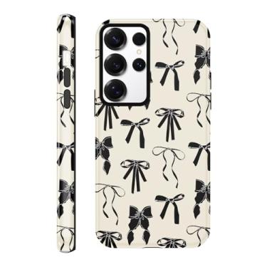 Imagem de Yomjew Capa de celular com laço fofo para Samsung Galaxy S23 Ultra 5G 6,8 polegadas, estampa de laço de fita preta Coquette Design de impressão 2 em 1 brilhante à prova de choque TPU macio proteção de