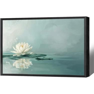 Imagem de Arte de parede Zen Canvas White Lotus Flower Bloom In Water Poster Natureza Planta Espiritual Impressões Estéticas Pintura para Spa Yoga Quarto Decoração de Parede 30 x 40 cm Sem Moldura
