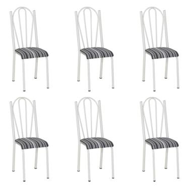 Imagem de Kit 6 Cadeiras de Cozinha Alasca Estampado Listrado Pés de Ferro Branco - Pallazio