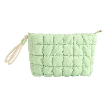 Imagem de OIIBWQ Bolsa de viagem para guardar maquiagem, bolsa acolchoada para artigos de higiene pessoal, base, lápis de sobrancelha, Verde