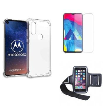 Imagem de Kit Braçadeira Moto One Vision + Capa + Película De Vidro - Motorola