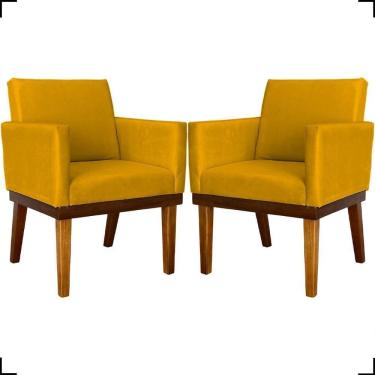 Imagem de Kit 2 Poltronas Decorativa Para Sala Recepção Consultório Escritório Base Em Madeira Divine Suede