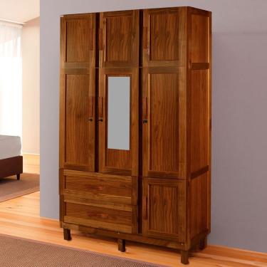 Imagem de Guarda-Roupa Solteiro Petersburgo Madeira Maciça 7 Portas 2 Gavetas 2 Prateleiras com Espelho Ypê - Pnr Móveis