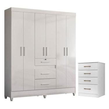 Imagem de Guarda Roupa Casal Itatiba e Cômoda MS913 Branco Brilho  Moval