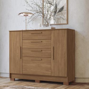 Imagem de Cômoda Santos Andirá Pinhais com 2 Portas, 4 Gavetas, 1 Prateleira e 1 Cabideiro - 130,2cm de largura