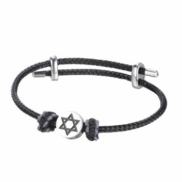 Imagem de Dreamtimes Pulseira náutica estrela de Davi feita à mão aço inoxidável pingente hexagrama pulseiras coração da fé pulseira estrela de Davi joia de proteção da sorte para mulheres e homens, Medium, Aço