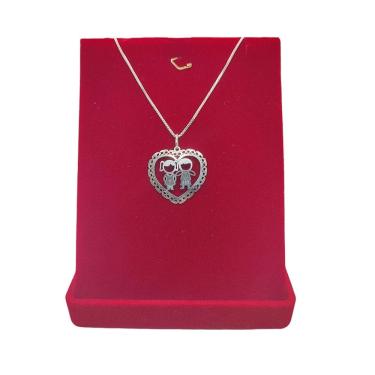 Imagem de Corrente Veneziana 50cm Pingente Menino e Menina Prata 925