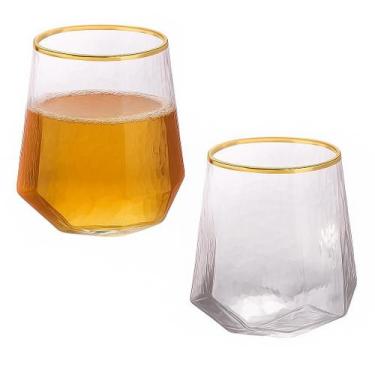 Imagem de Kit 2 Copo Baixo Vidro Cristal 550ml Água Suco Borda Dourada - Wolff