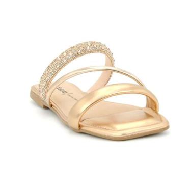 Imagem de Tamanco Feminino Dakota Rasteirinhha Slide Tiras Brilhos, 37, Ouro ros