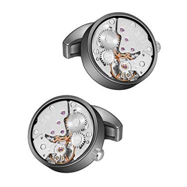 Imagem de Abotoaduras masculinas estilo Steampunk da MERIT OCEAN, abotoaduras em forma de movimento para homens, camisetas masculinas vintage, engrenagens, relógios, abotoaduras, abotoaduras, presentes de casamento com caixa de presente