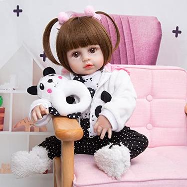 Imagem de Bebê Reborn Boneca Menina Panda de Silicone 48cm Olhos Castanhos Pode dar Banho (Boneca Menina)
