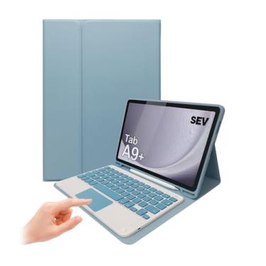 Imagem de Kit Capa Teclado Touchpad Compatível Com Tablet Galaxy Tab A9+/A9 Plus de 11'' Polegadas X210 X215 + Mouse Sem Fio + Caneta, Sem Fio Case Bluetooth Magnética Com Suporte S-Pen (Azul)