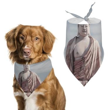 Imagem de Cachecol triângulo de poliéster estampado estátua de Buda branco - Tamanho único (70 x 30 cm)
