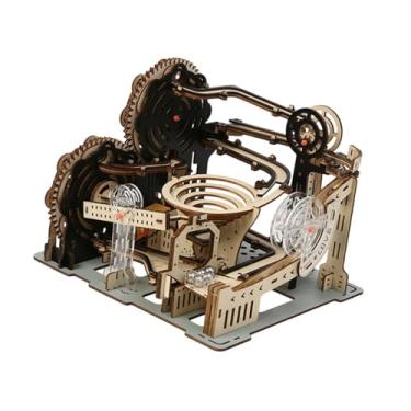 Imagem de simhoa 3d quebra-cabeça de madeira labirinto de mármore modelo criativo diy kits de construção quebra-cabeça mecânico de madeira para decoração de casa hobby