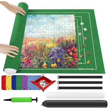 Imagem de Ainiv Jigsaw Puzzle Mat Roll Up 3000 Pieces, 55" x 39" Portable Felt Puzzles Board with 6 Sorting Trays & Travel Storage Bag, Jigsaw Saver Pad Keeper for Adults Teens, Green