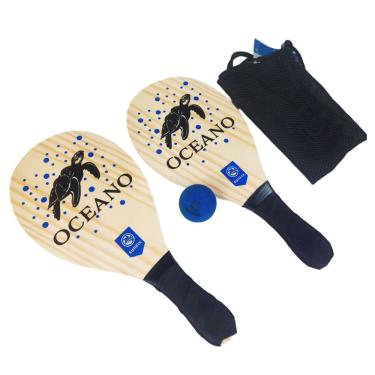 Imagem de Jogo Frescobol Oceano 2 Raquetes Madeira + 1 Bola Com Bolsa Tênis de Praia - Sunfix