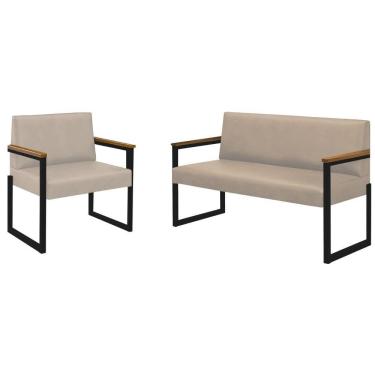 Imagem de Conjunto Sofá 2 Lugares E 1 Poltrona Niterói Couro Off White Em Metal Preto