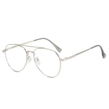 Imagem de Armação de óculos da moda, masculina e feminina, armação de metal elipse, ultraleve, anti-luz azul, lentes transparentes, prata, C