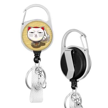 Imagem de TJIUSI Carretel de crachá de anime retrátil com clipe giratório de 360° engraçado gato anime crachá retrátil com clipe de cinto e chaveiro para escritório, enfermeira, médica e professora