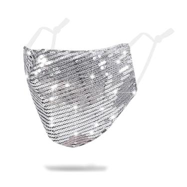 Imagem de Máscara de boca de lantejoulas brilhantes designer de moda capa facial de algodão com glitter com alças ajustáveis para orelha reutilizável baile de máscaras festa boate rave festival lantejoulas