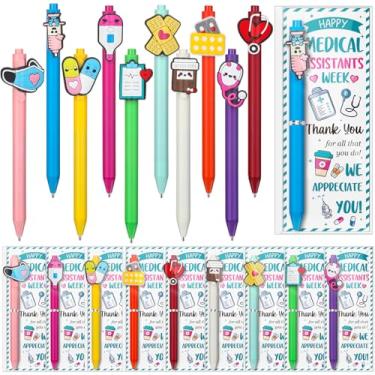 Imagem de Gersoniel Conjunto de 50 canetas para assistentes médicos, presente a granel 2025 Cna Week Apreciation Gift Cute Medical Themed Cartoon Canetas esferográficas com cartões de felicitações inspiradores