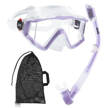 Imagem de Aegend Equipamento de mergulho para adultos, conjunto de snorkel seco, visão panorâmica, tecnologia anti-vazamento e anti-nevoeiro, alça ajustável para snorkeling, mergulho, natação com bolsa de malha