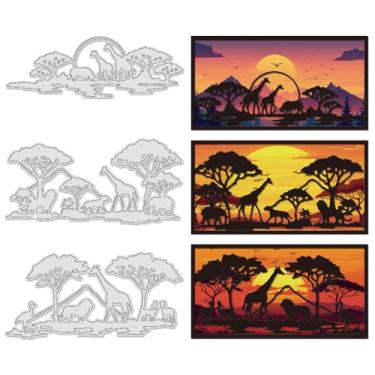 Imagem de UNICRAFTALE 3 peças de matrizes de corte com tema animal africano, estêncil, girafas, leões, aço carbono, molde de relevo, borda de fundo de metal cortado para fazer cartões, álbum de fotos faça você