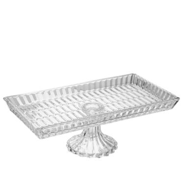 Imagem de Prato para Bolo Geneva Cristal Retangular com pé 34,5x18,5x12cm Wolff
