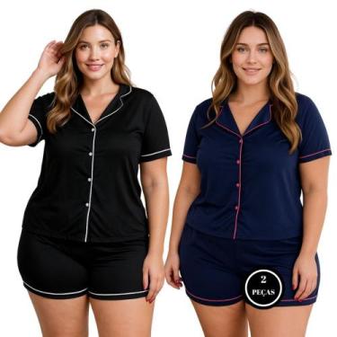 Imagem de Kit 2 Pijama Americano Curto Gola Botão 50 52 54 56 -c11 KIT 2 PLUS BR