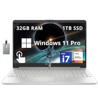 Imagem de HP Laptop empresarial com tela sensível ao toque FHD de 15,6 polegadas, Intel i7-1255U, 32 GB de RAM, SSD PCIe de 1 TB, placa Intel Iris Xe, Num Pad, webcam, Windows 11 Pro, prata natural, cartão USB