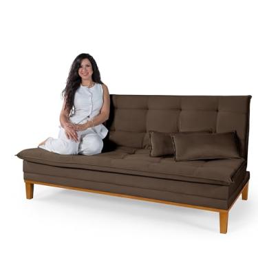 Imagem de Sofá Cama Melim Casal Premium 2 Lugares com Banquetas Revestimento Suede Marrom Multifuncional 3 em 1 Reclinável Aconchegante