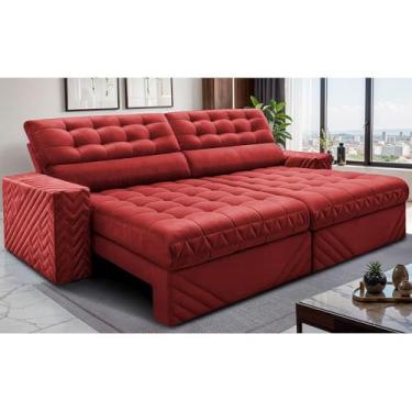 Imagem de Sofá Retrátil e Reclinável 2,50m Molas Ensacadas Max Spring Velusoft Vermelho Cama Inbox