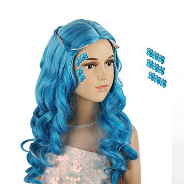 Imagem de Peruca longa azul claro fofa solta cacheada fantasia infantil festa de Halloween