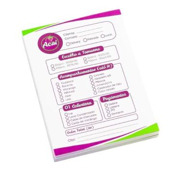 Imagem de Bloco de Pedidos Destacável para Açaí, 21x14,8cm, 50 Folhas, Controle de Vendas e Pedidos