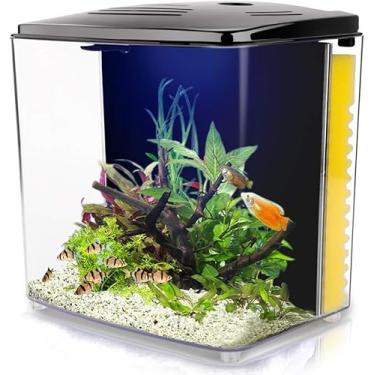 Imagem de Kit inicial de aquário pequeno de 1,2 galão para casa, escritório, quarto, mesa decorativa, tanque de peixes Betta com filtro e luz para camarão, água-viva, peixe dourado