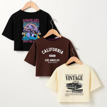 Imagem de Kit 3 Croppeds Algodão Estampados 1008 Variados Vintages Tumblr 100% A
