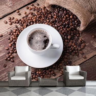 Imagem de Papel de Parede Café Cafeteria Xícara Grãos Sala Adesivo - 203pcm - Al