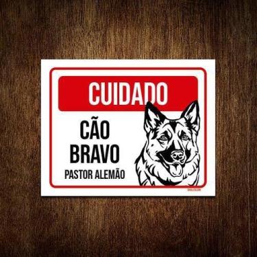 Imagem de Kit 3 Placas Cuidado Cão Cachorro Bravo Pastor Alemão - Sinalizo.Com