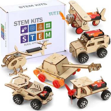 Imagem de Kit de construção Yutin 6 em 1 STEM para carro de madeira, modelo de 8