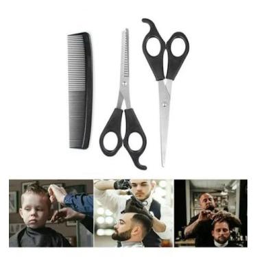 Imagem de Kit Cabeleireiro Barbeiro Tesoura Desbaste e Pente 3 Pçs - KAPBOM