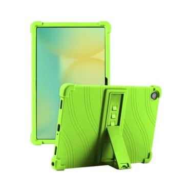 Imagem de Capa para Samsung Galaxy Tab A9+/A11 Plus 28 cm 2024/2023 (modelo: SM-X210/SM-X216/SM-X218) - Capa de silicone líquido à prova de choque com suporte integrado ajustável de 3+ vários ângulos (verde)