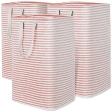 Imagem de Cesto de roupa suja Lifewit Large Dobrável, Pacote com 3, 80 L, Rosa