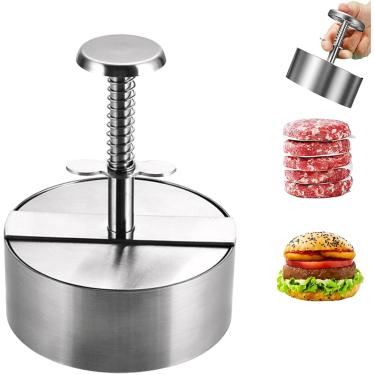 Imagem de LAMPYLIFE Prensa de hambúrguer de aço inoxidável: Hambúrguer Hambúrguer - Prensa de hambúrguer para carne moída, hambúrgueres (lavável na lava-louças e à prova de ferrugem)