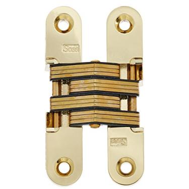 Imagem de SOSS Dobradiça invisível de zinco 212 com furos para aplicações em madeira ou metal, montagem de encaixe, acabamento exterior de latão brilhante