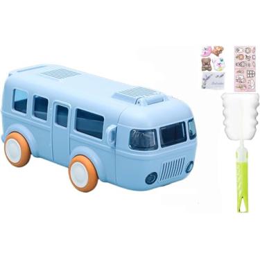 Imagem de viva story Garrafa de viagem aeronáutica com trem de palha copo para beber gelo leite café desenho animado ônibus copo de plástico para piquenique festa presente de aniversário (azul ônibus, 500 ml)